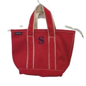 Lands' End Mini Canvas Tote Purse S Monogram Red and White , Blue, Zip closure